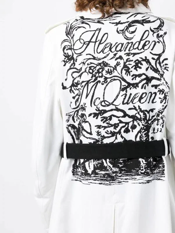ALEXANDER MCQUEEN Illustration Trench Coat White Black