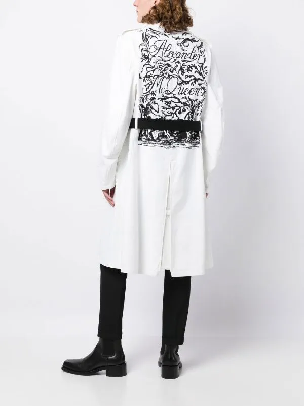 ALEXANDER MCQUEEN Illustration Trench Coat White Black