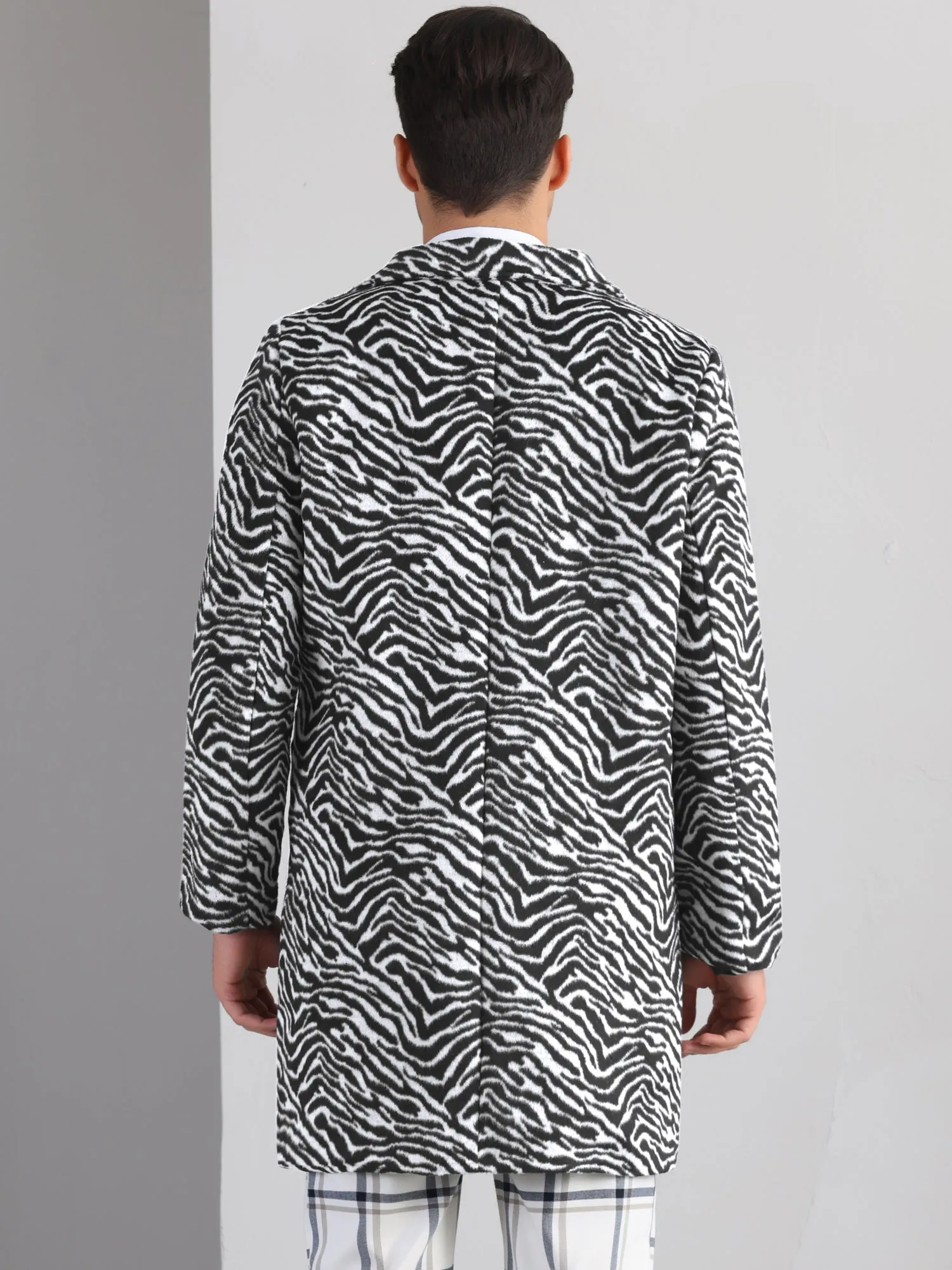 Animal Printed Trench Coat for Men's Notched Lapel Classic Vintage Winter Overcoats