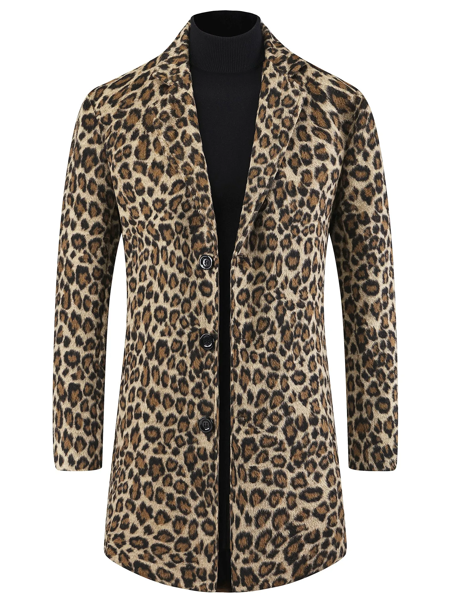Animal Printed Trench Coat for Men's Notched Lapel Classic Vintage Winter Overcoats