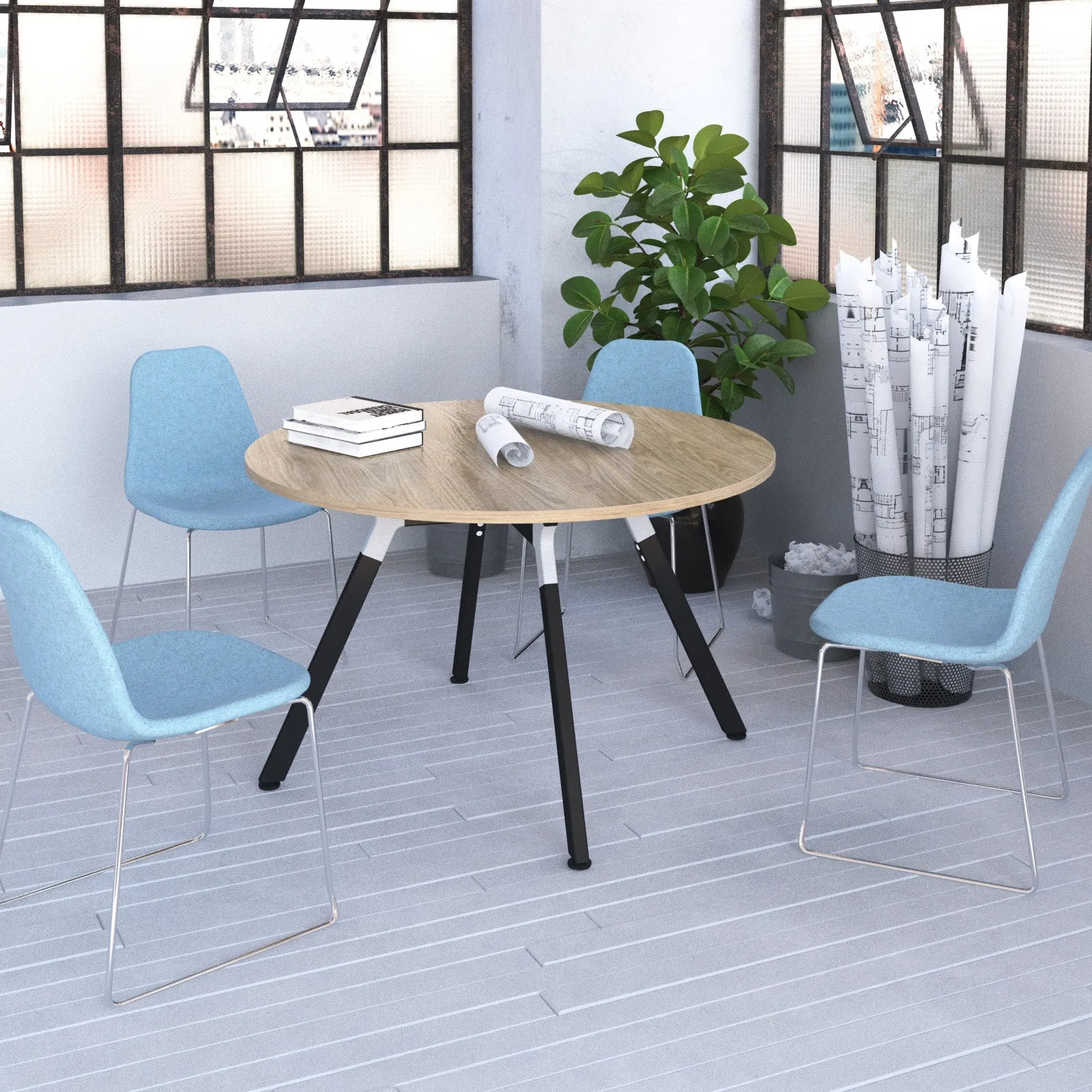 Anson executive circular meeting table with A-frame legs - barcelona walnut