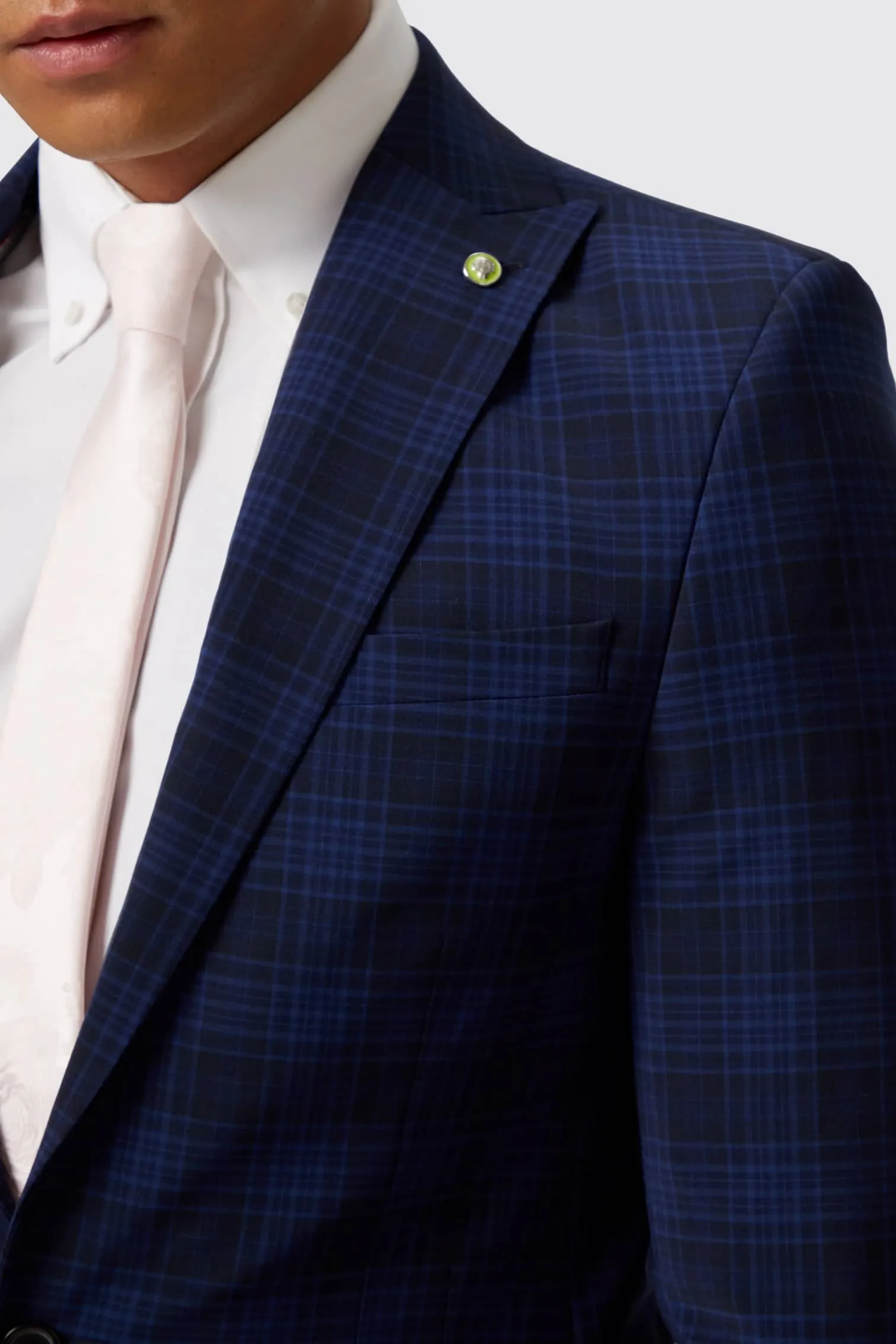 Barlow Slim Fit Navy Wool Check Jacket