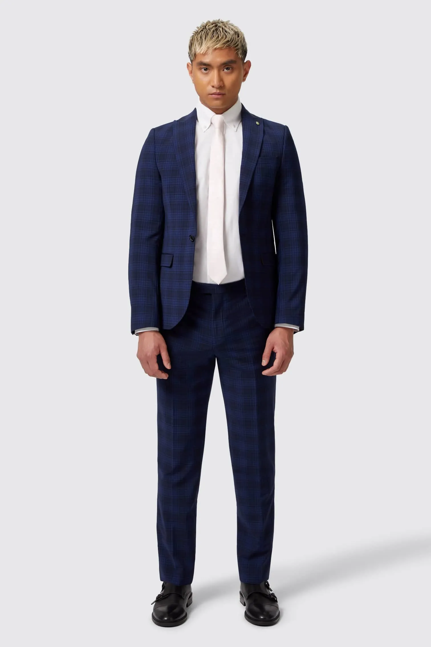 Barlow Slim Fit Navy Wool Check Jacket