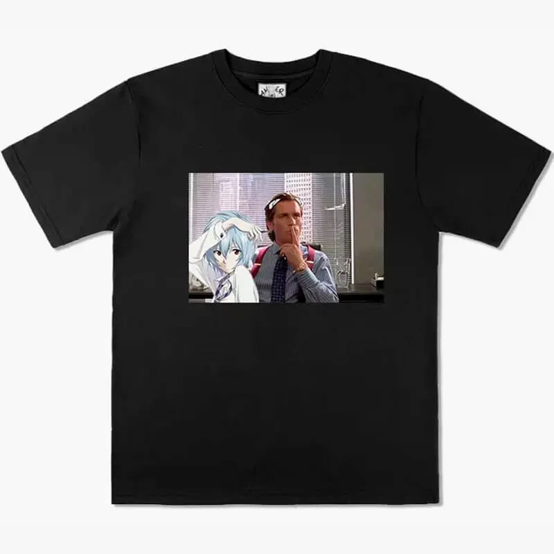 benpaolv Rei Ayanami and Patrick Bateman Anime T-Shirt American Psycho