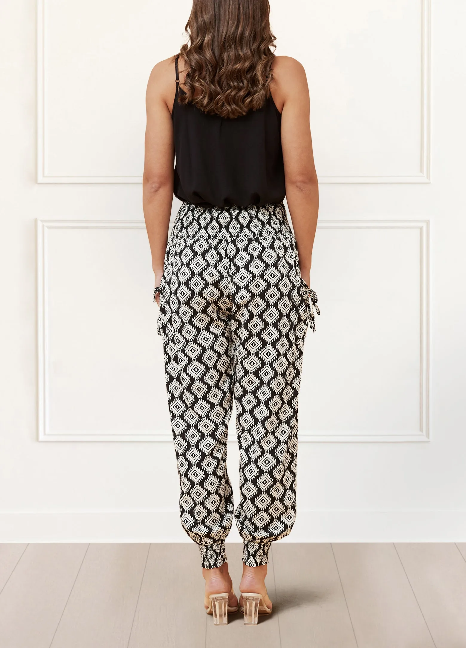 Beryle Pants Harem Boho Printed Smocked Waist Band Relaxed Fit Stylish