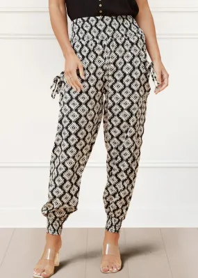 Beryle Pants Harem Boho Printed Smocked Waist Band Relaxed Fit Stylish