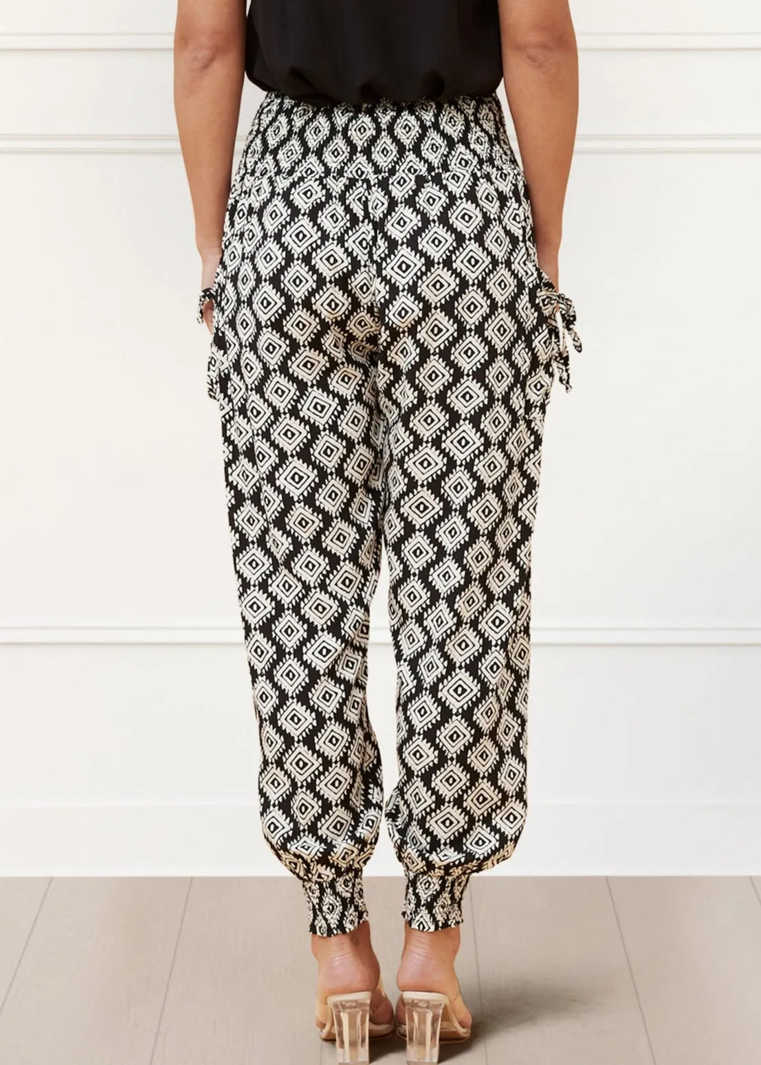 Beryle Pants Harem Boho Printed Smocked Waist Band Relaxed Fit Stylish