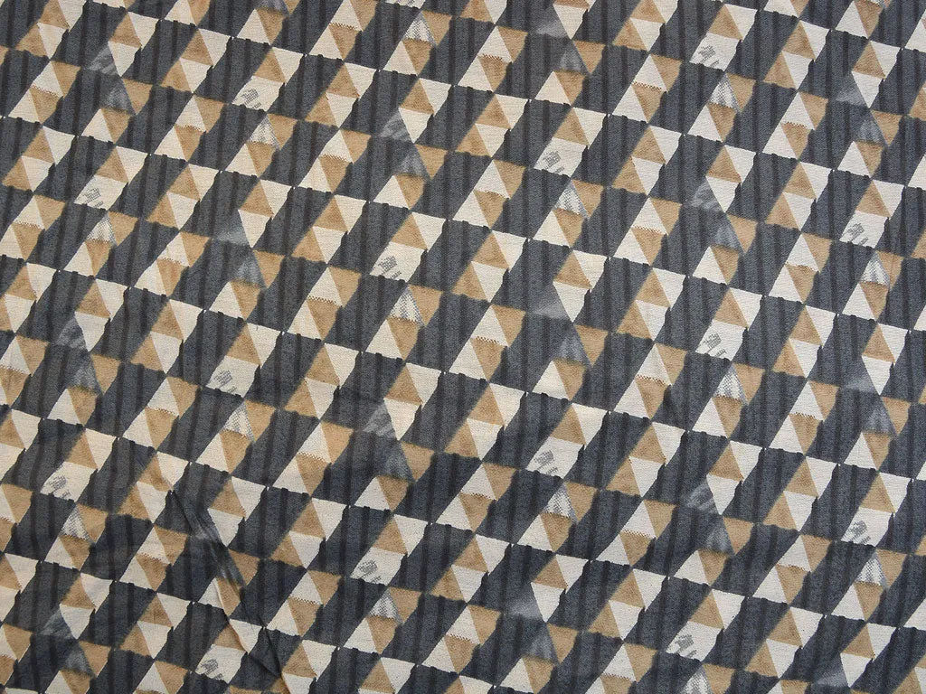 Black & Coffee Brown Geometric Premium Modal Chanderi Silk Fabric