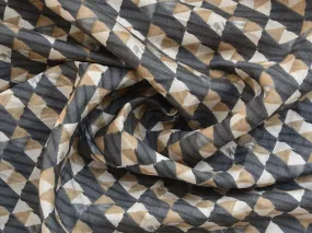 Black & Coffee Brown Geometric Premium Modal Chanderi Silk Fabric