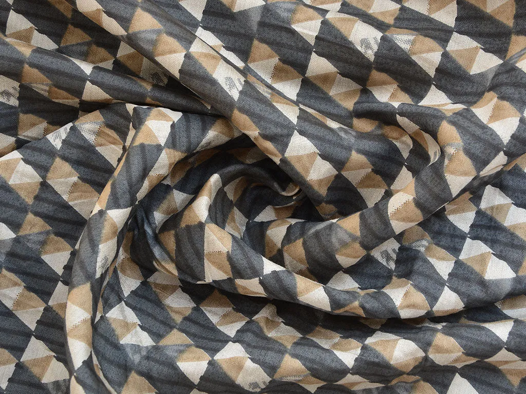Black & Coffee Brown Geometric Premium Modal Chanderi Silk Fabric