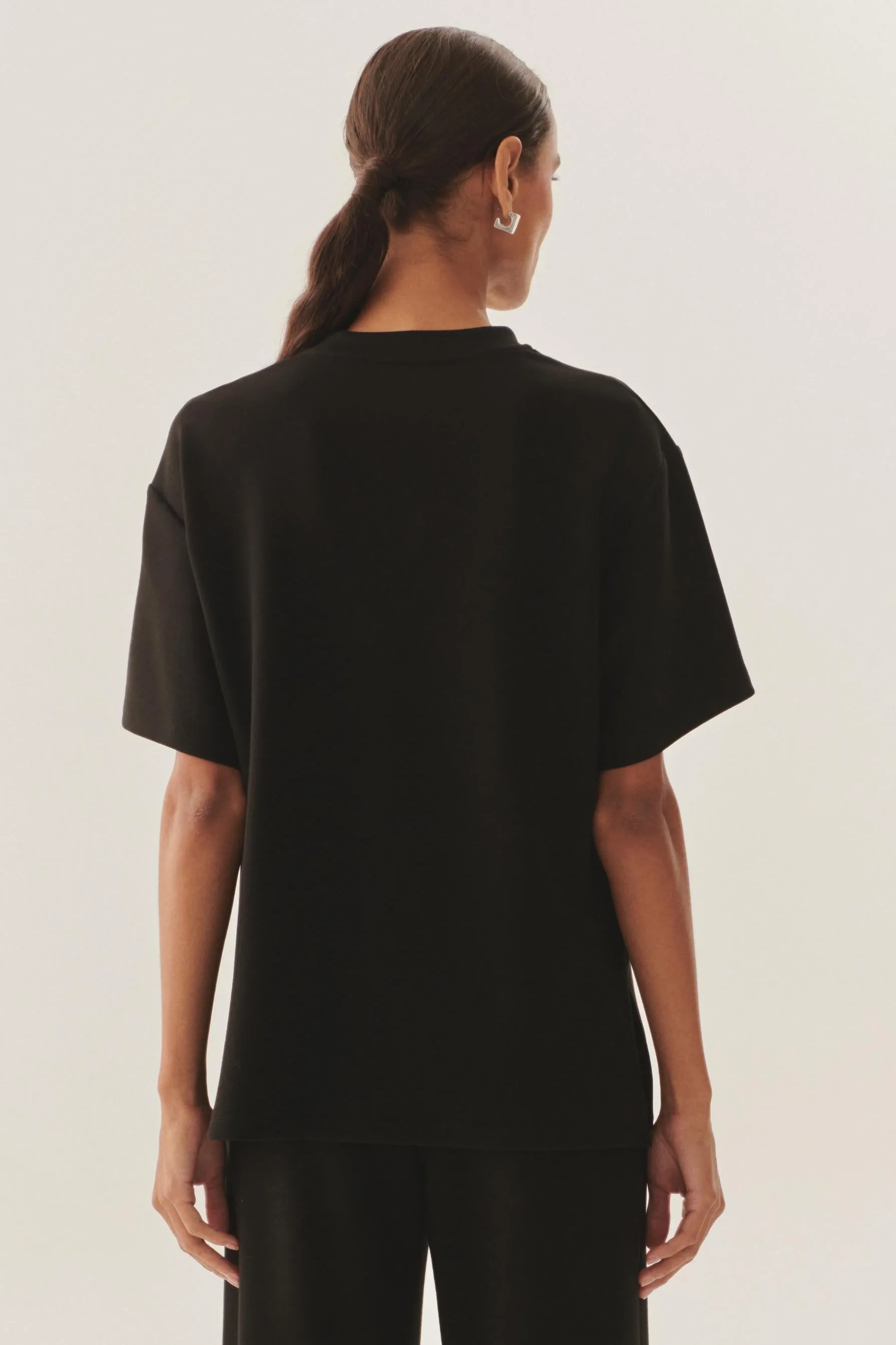 Black Embellished Relaxed Fit Tee T-Shirt