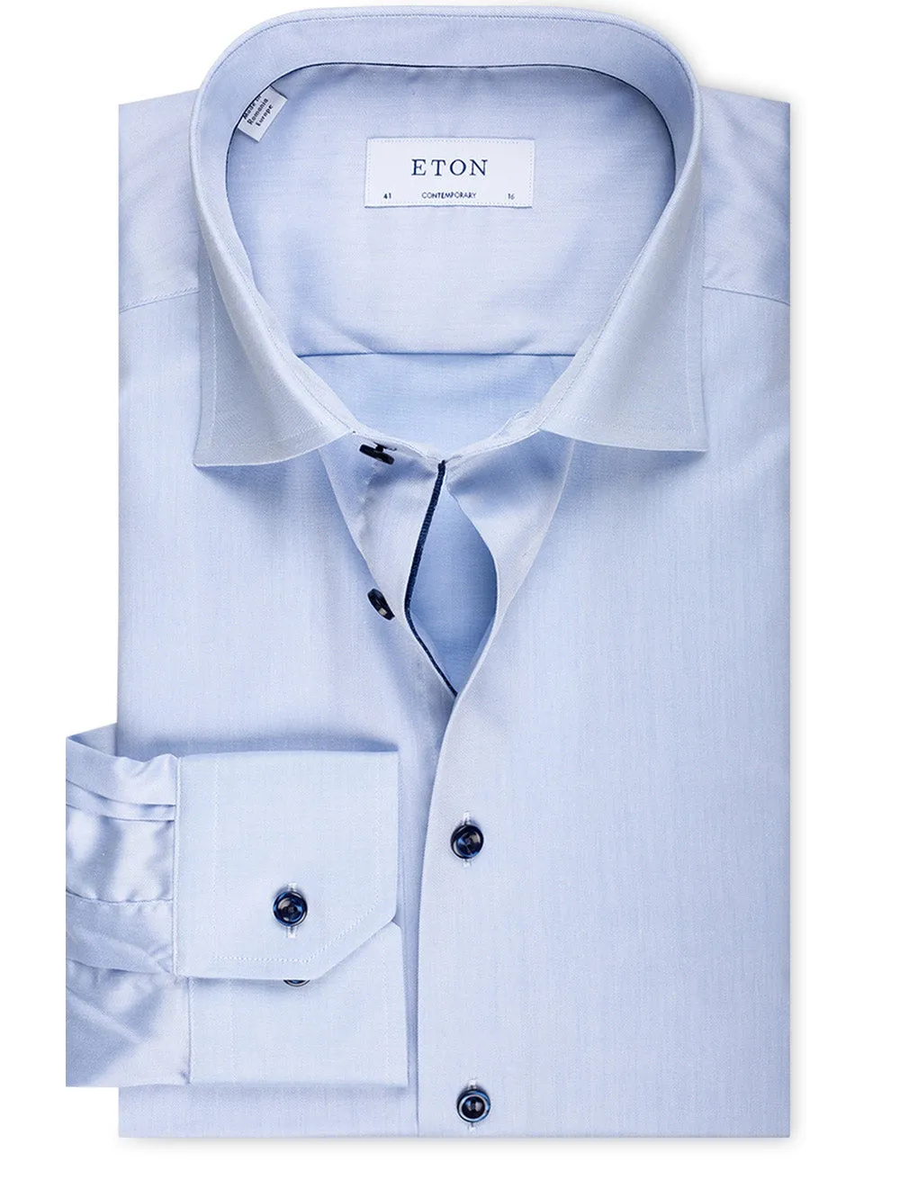 Blue Signature Twill Navy Details Contemporary Fit Shirt