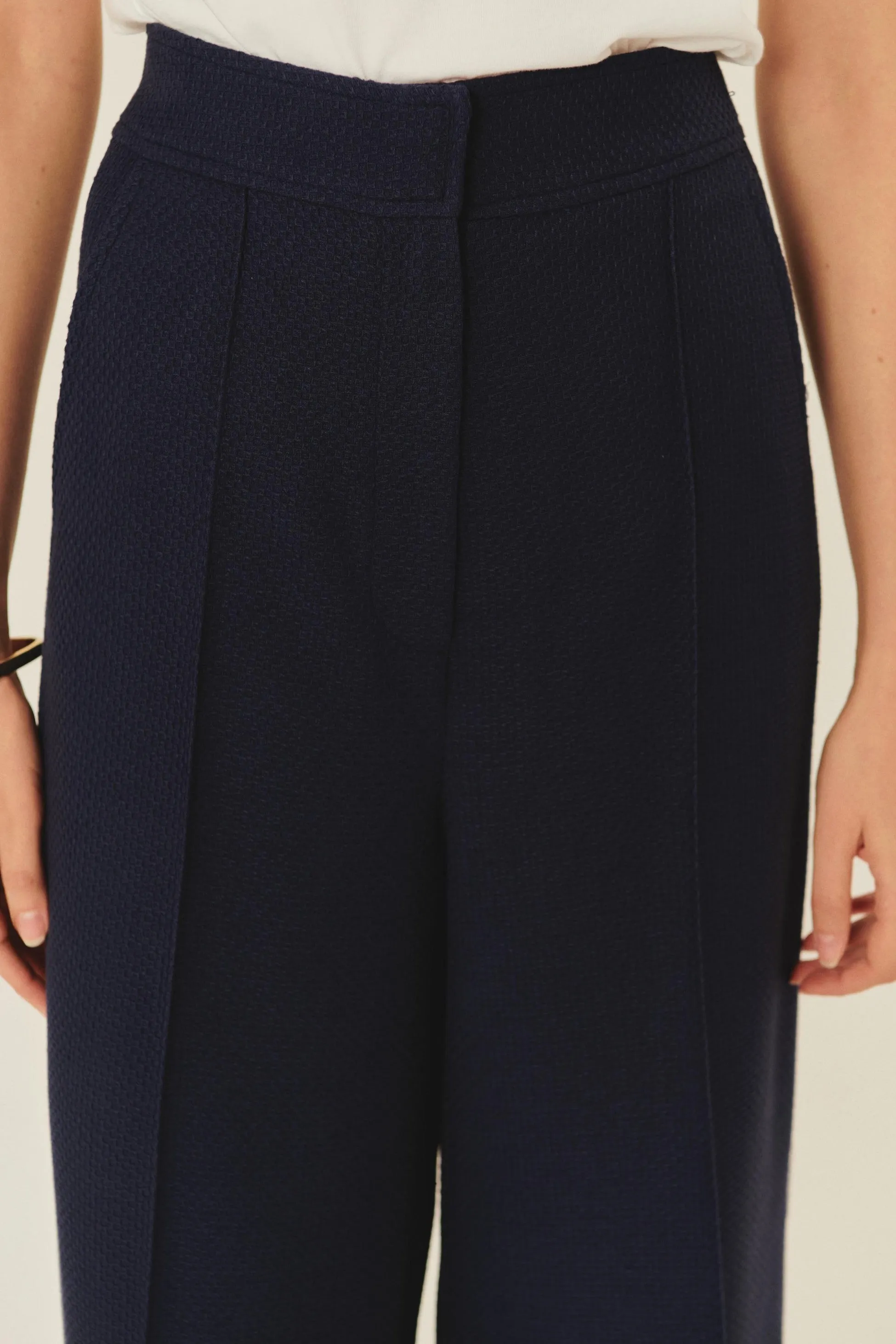 Blue Tailored Wide-Leg Trousers
