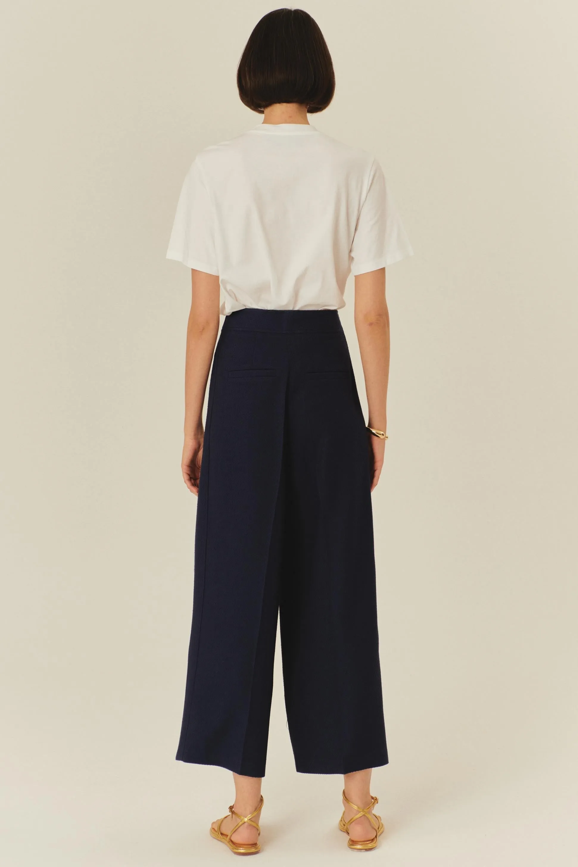 Blue Tailored Wide-Leg Trousers