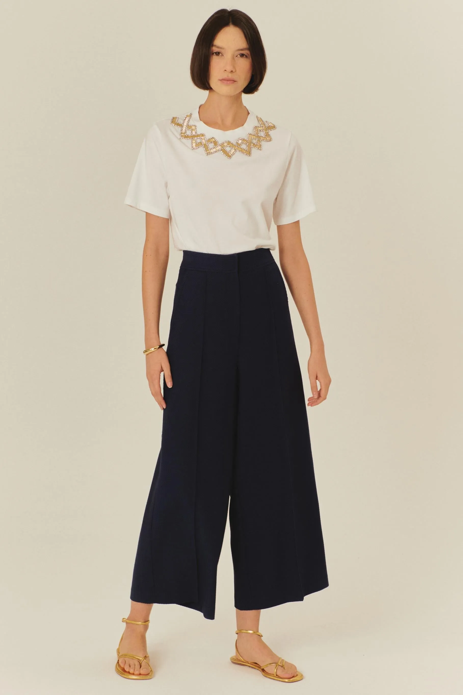 Blue Tailored Wide-Leg Trousers