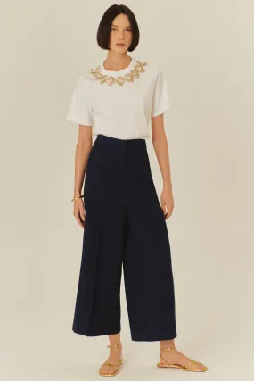 Blue Tailored Wide-Leg Trousers