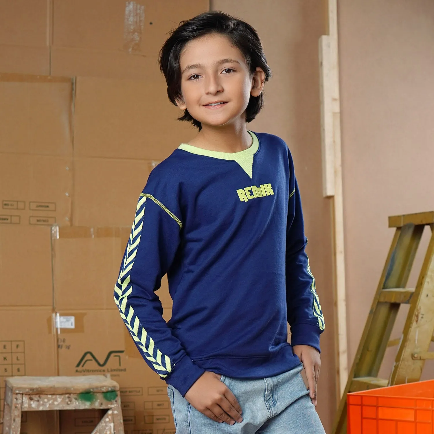 Boys Fleece Sweatshirt Remix-NAVY