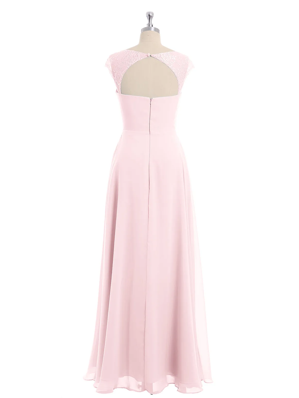 Chiffon Bridesmaid Dresses with Lace Cap Sleeves-Blushing Pink