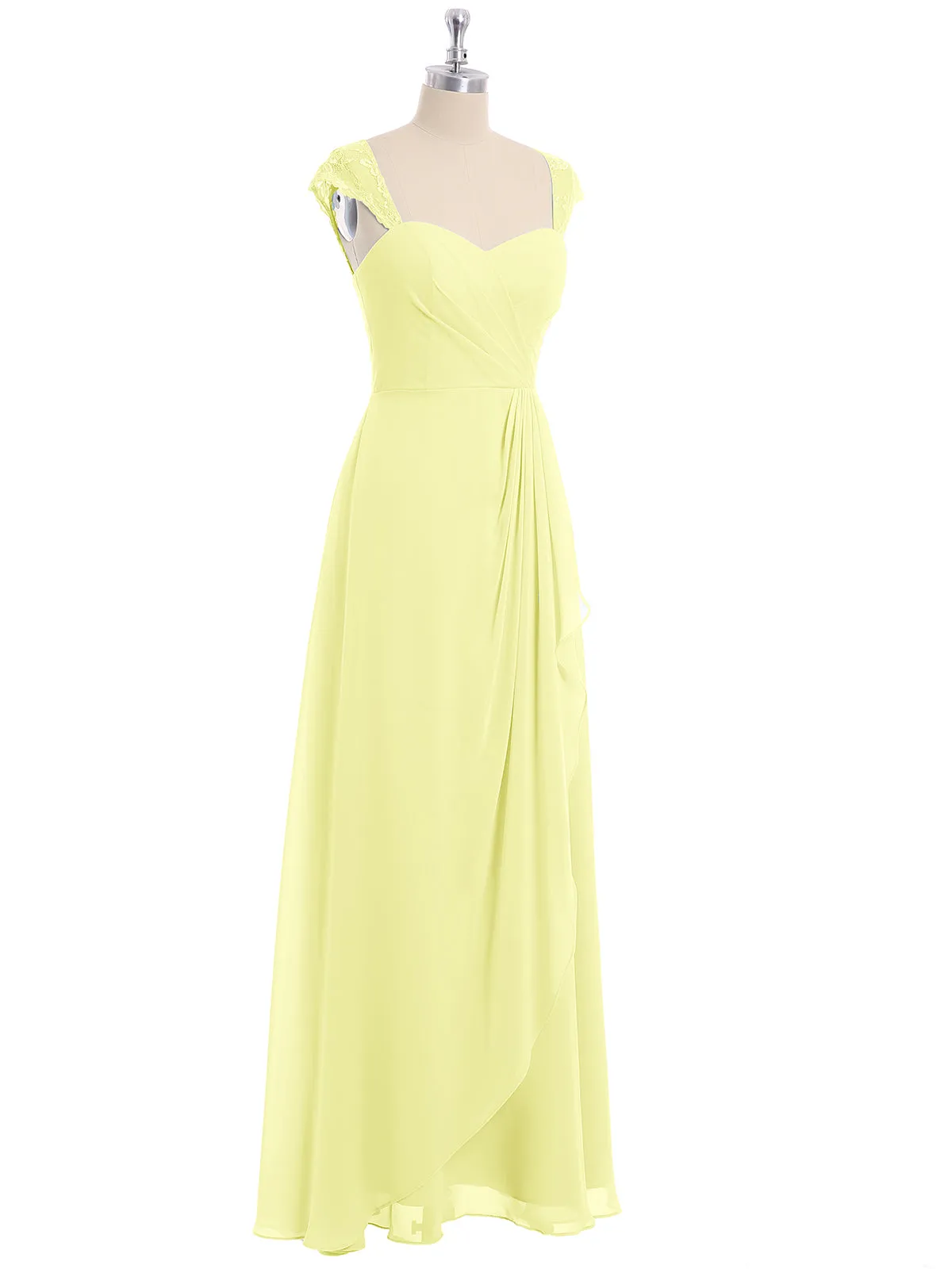 Chiffon Bridesmaid Dresses with Lace Cap Sleeves-Daffodil Plus Size