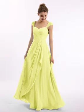 Chiffon Bridesmaid Dresses with Lace Cap Sleeves-Daffodil Plus Size