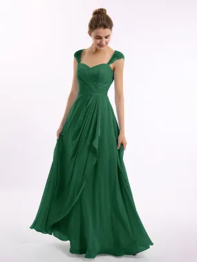 Chiffon Bridesmaid Dresses with Lace Cap Sleeves-Dark Green Plus Size