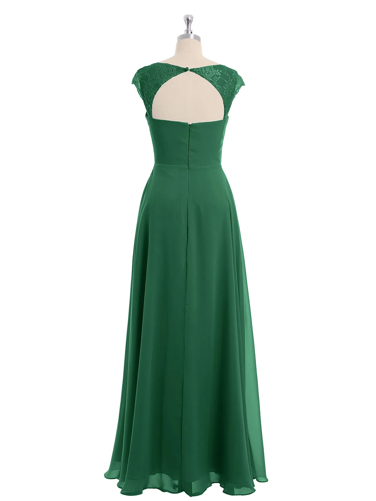 Chiffon Bridesmaid Dresses with Lace Cap Sleeves-Dark Green Plus Size
