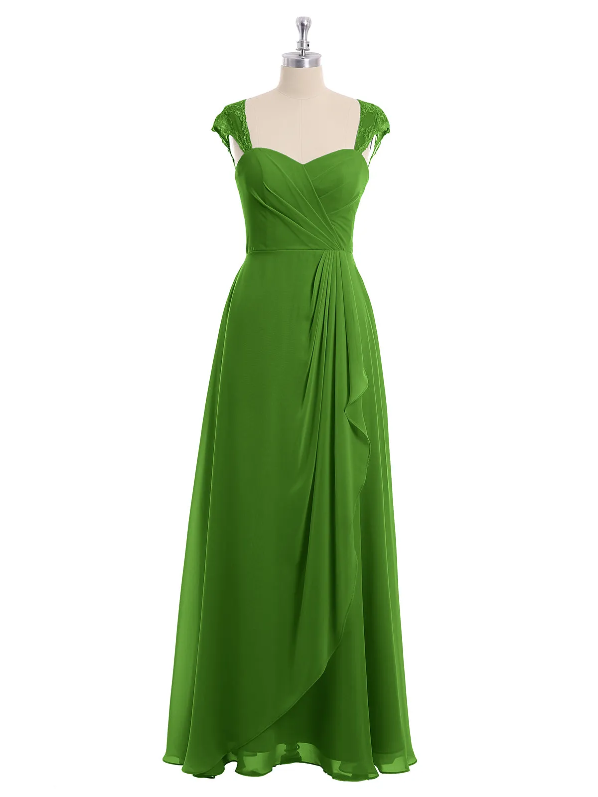 Chiffon Bridesmaid Dresses with Lace Cap Sleeves-Moss Plus Size