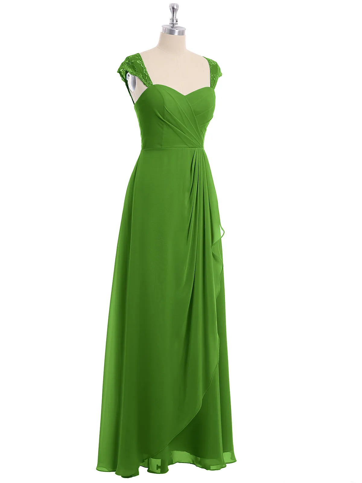 Chiffon Bridesmaid Dresses with Lace Cap Sleeves-Moss Plus Size