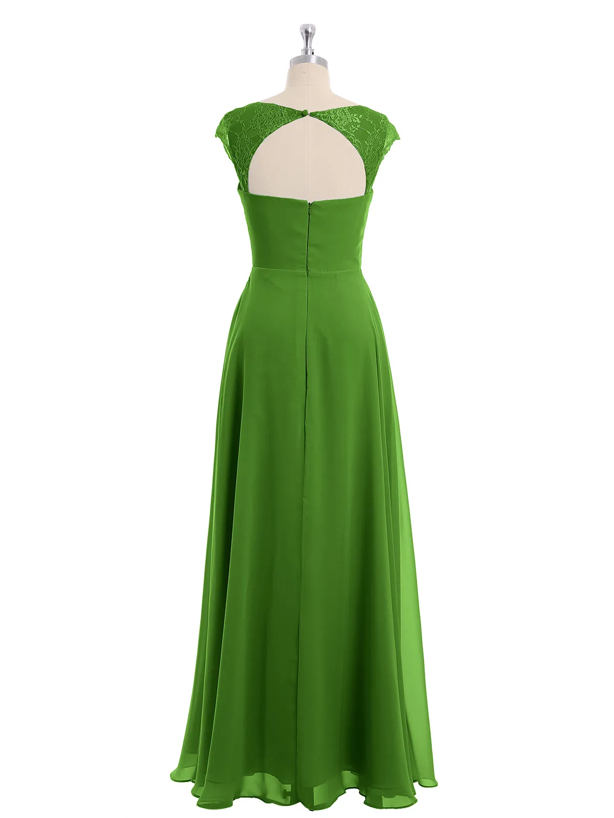 Chiffon Bridesmaid Dresses with Lace Cap Sleeves-Moss Plus Size