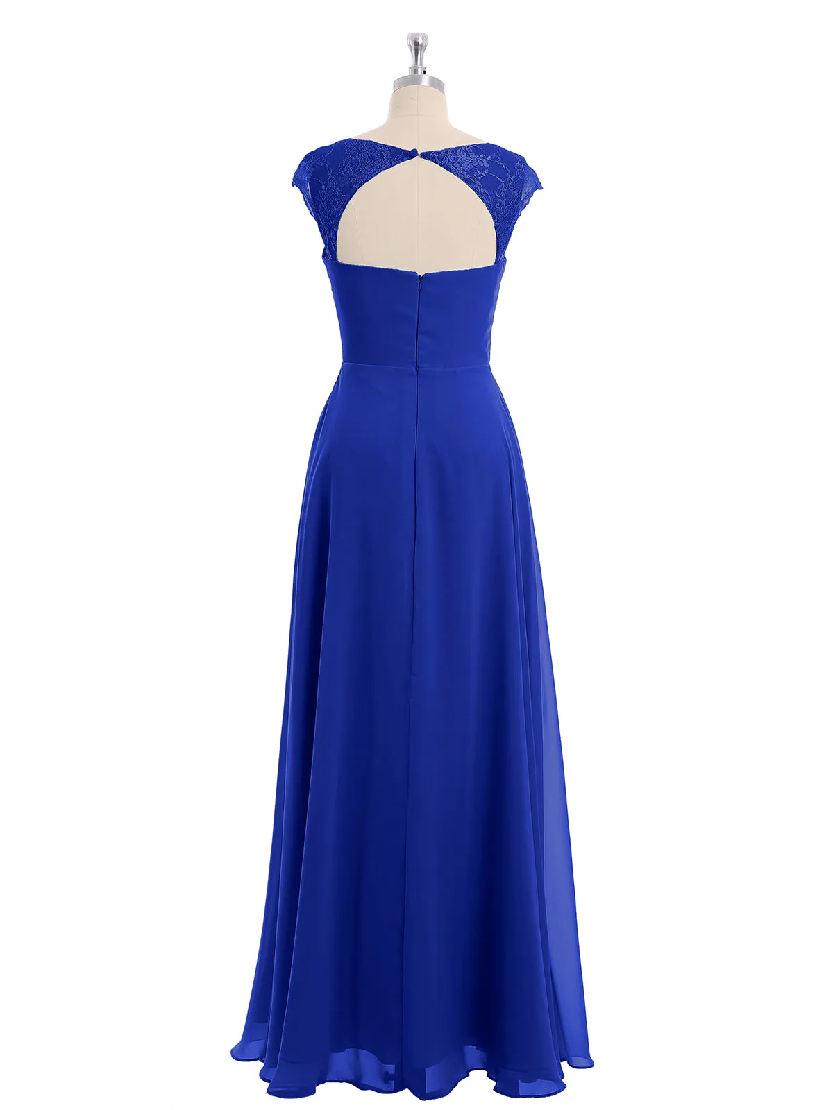 Chiffon Bridesmaid Dresses with Lace Cap Sleeves-Royal Blue