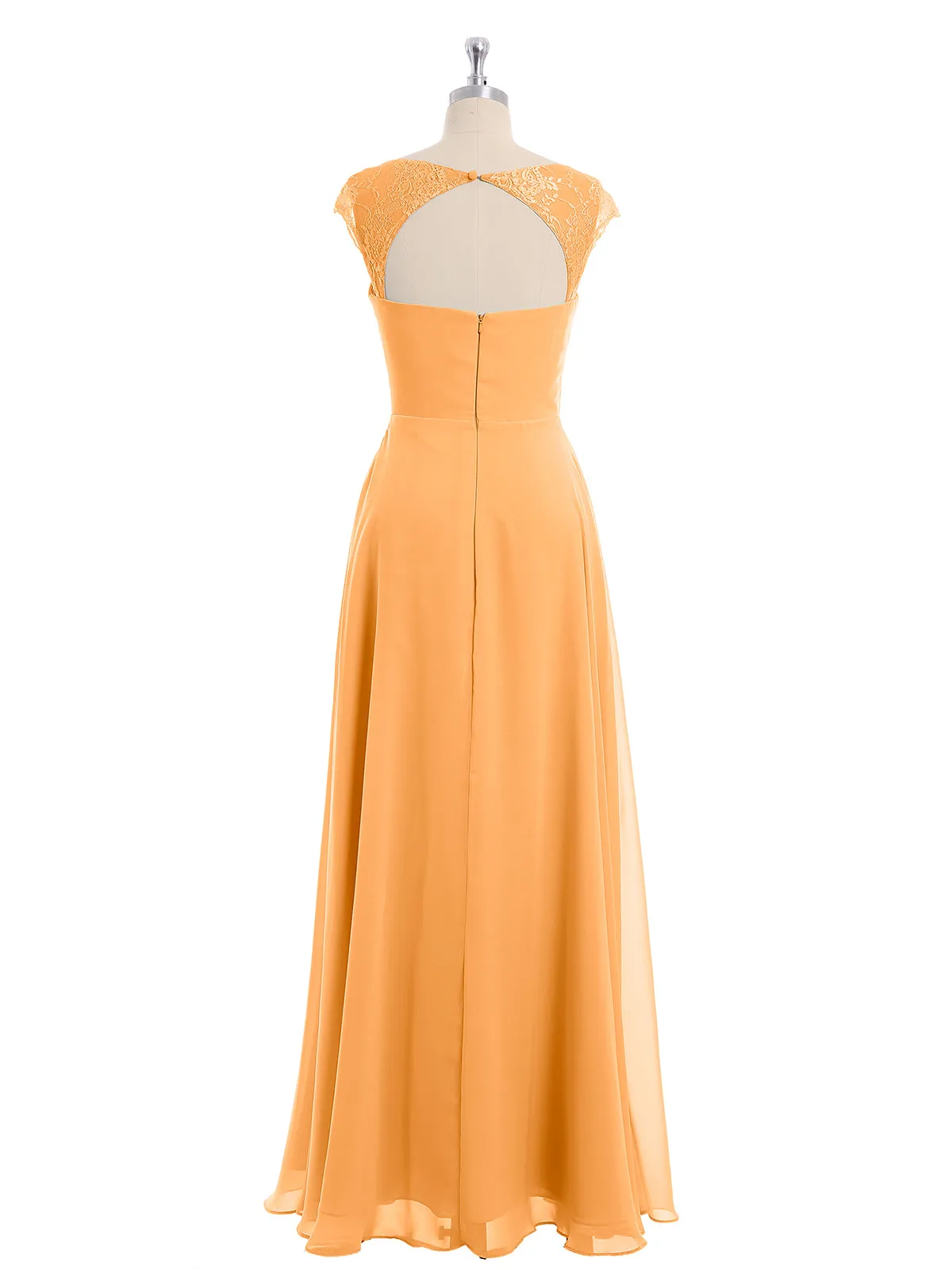 Chiffon Bridesmaid Dresses with Lace Cap Sleeves-Tangerine