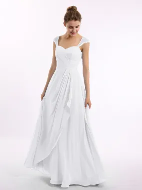 Chiffon Bridesmaid Dresses with Lace Cap Sleeves-White Plus Size