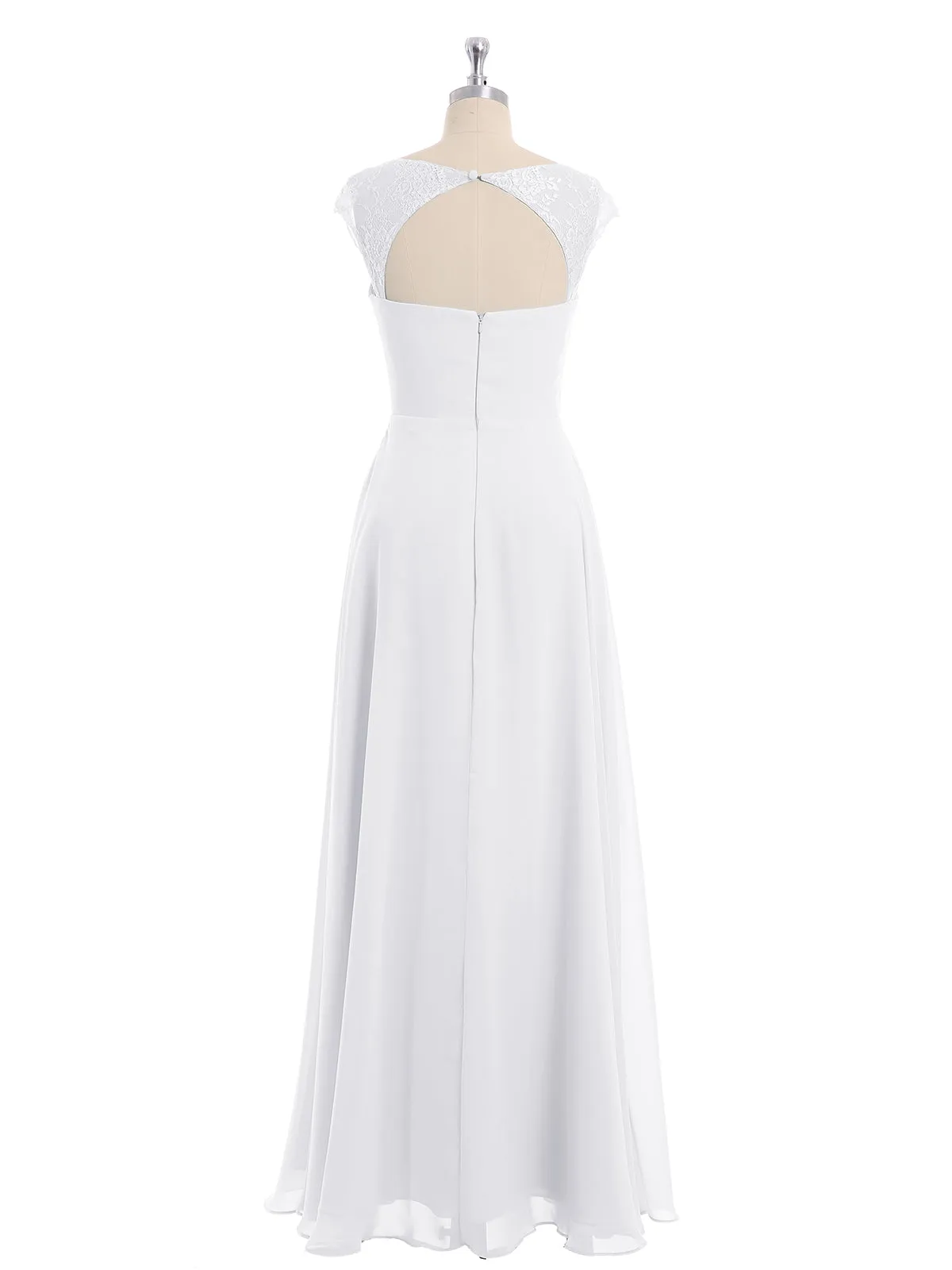 Chiffon Bridesmaid Dresses with Lace Cap Sleeves-White Plus Size