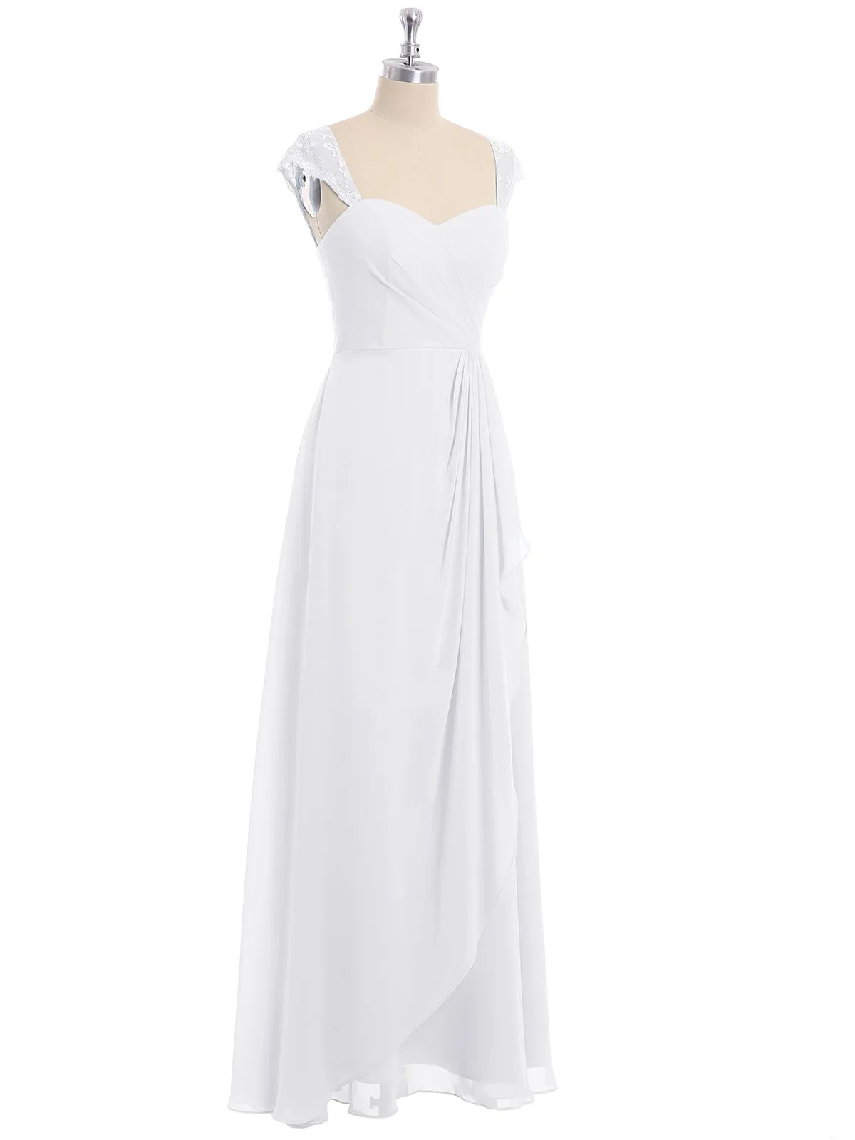 Chiffon Bridesmaid Dresses with Lace Cap Sleeves-White Plus Size