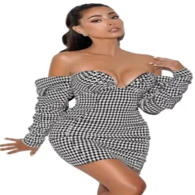 Daydreamin' Puff Sleeve Houndstooth Dress