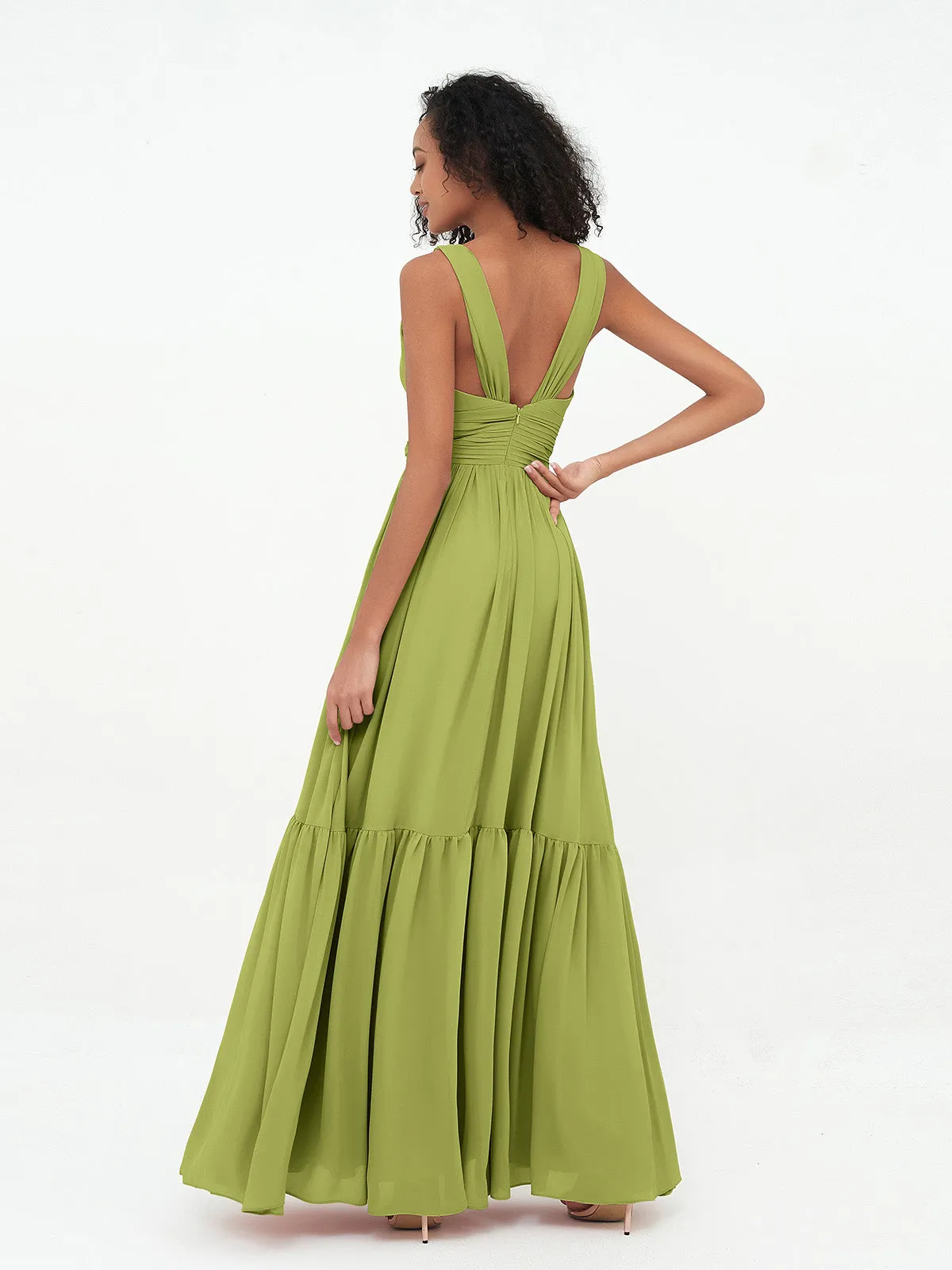 Deep-V Neck Chiffon Tiered Skirt Boho Dresses-Clover
