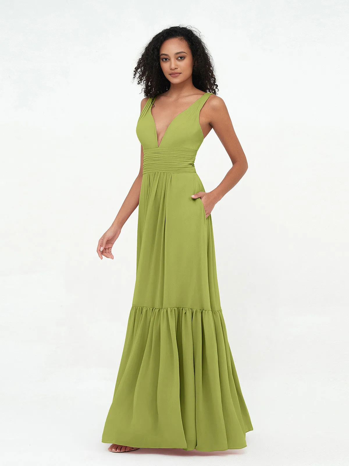 Deep-V Neck Chiffon Tiered Skirt Boho Dresses-Clover
