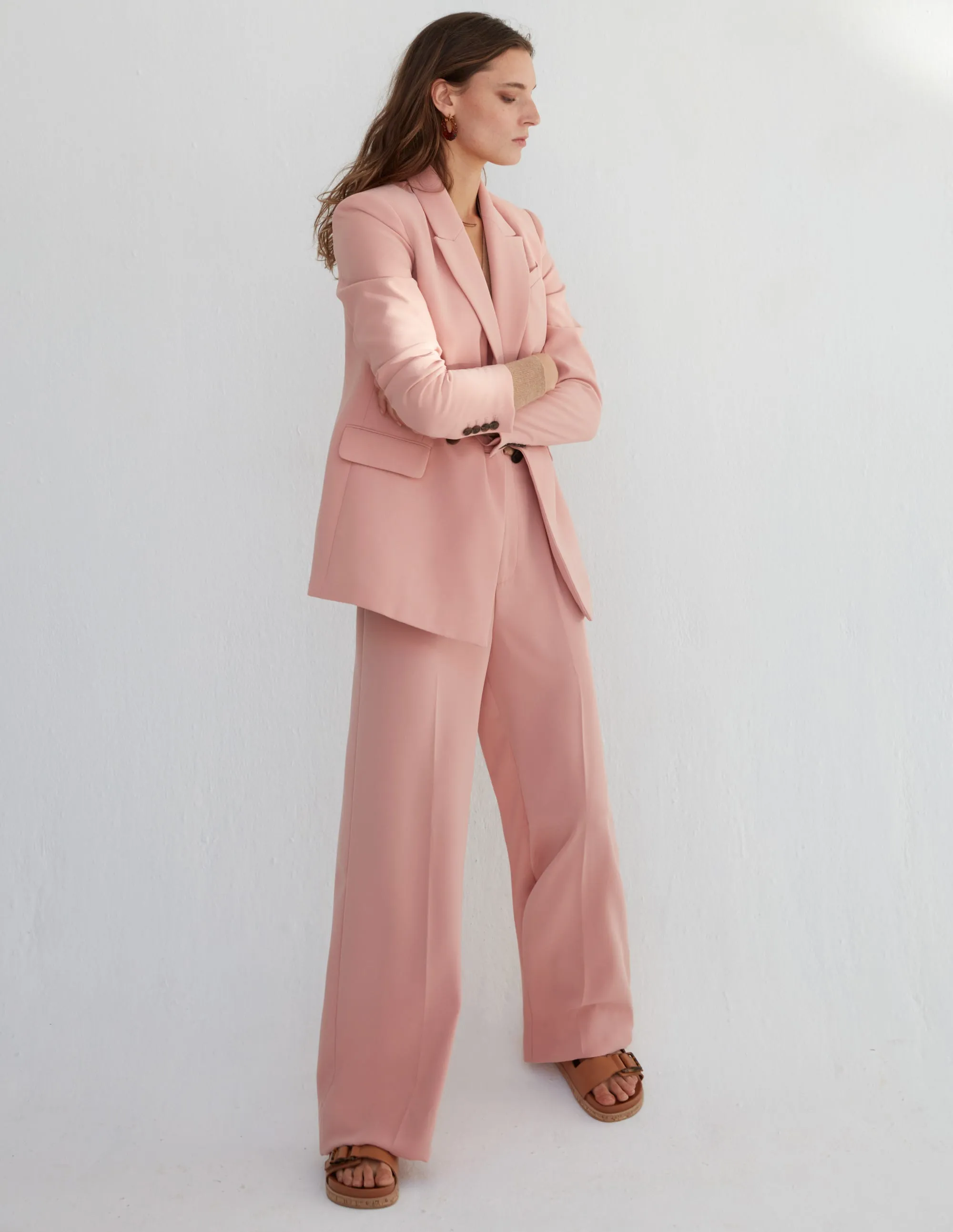Double Breasted Crepe Blazer-Rose Pink