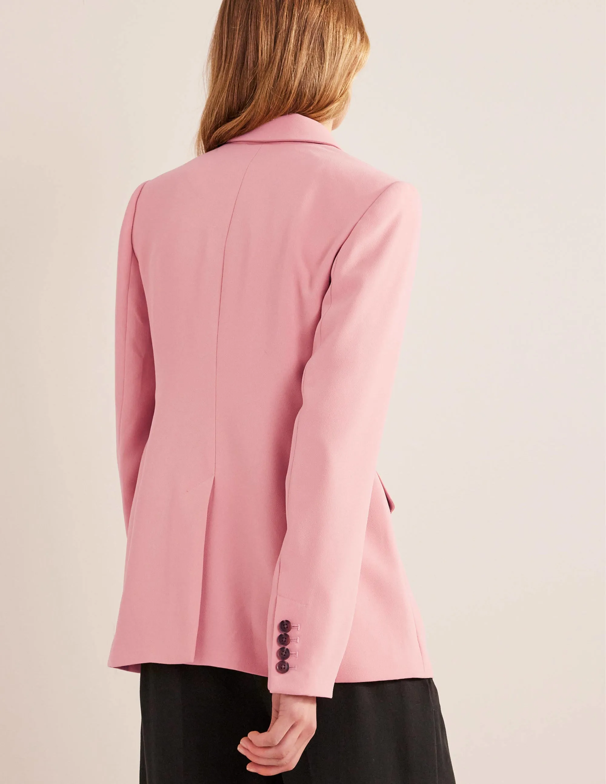 Double Breasted Crepe Blazer-Rose Pink