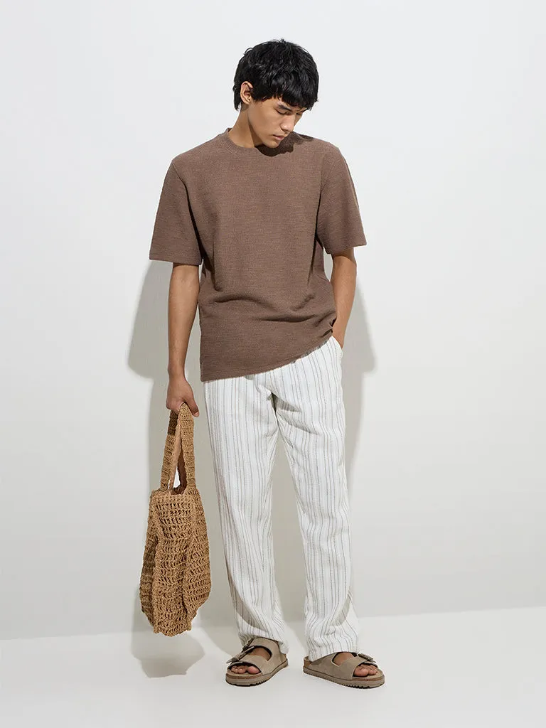 ETA Dark Taupe Knitted Relaxed-Fit Cotton-Blend T-Shirt