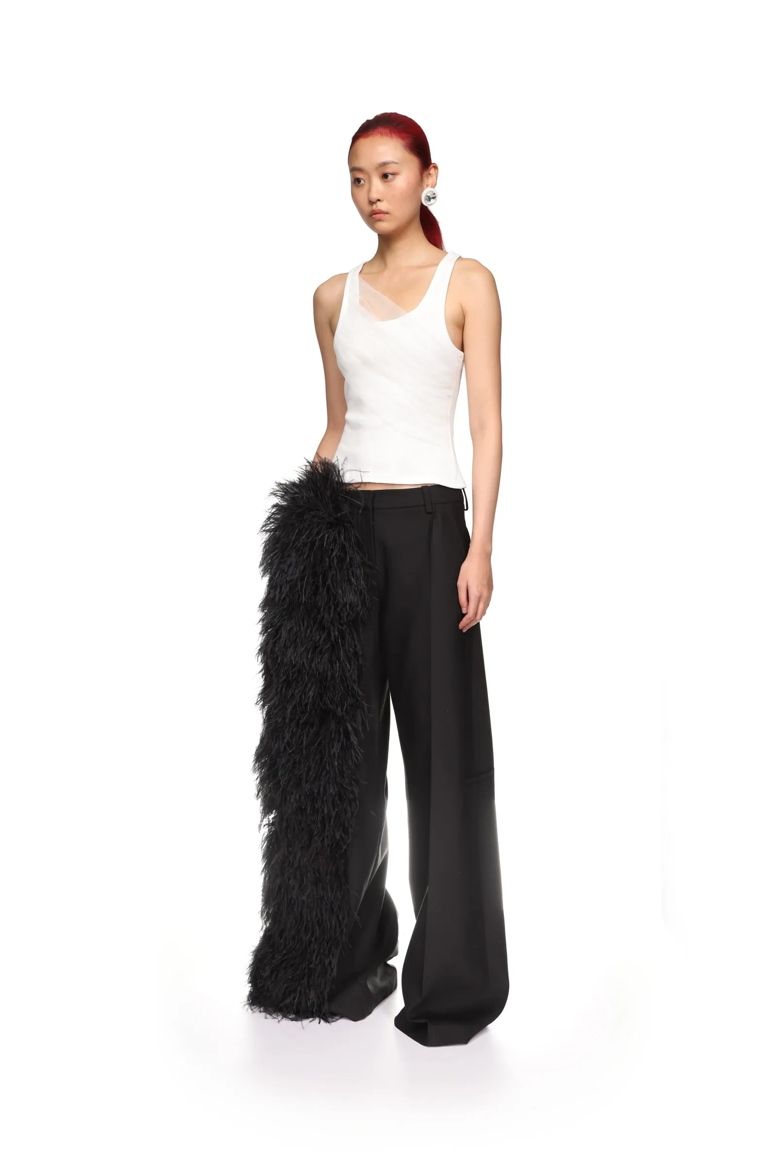 FEATHER TRIM TAILORED TROUSERS