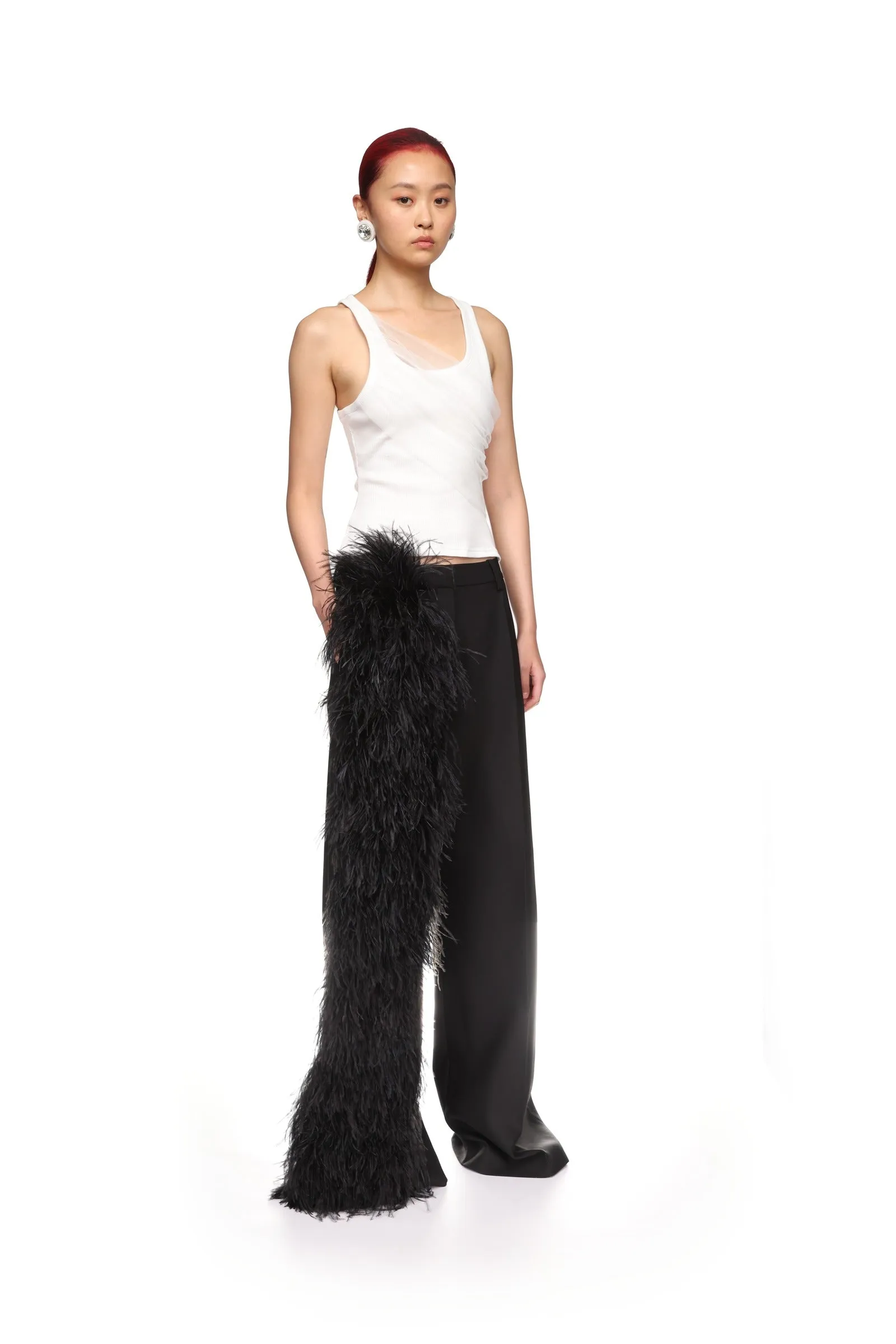 FEATHER TRIM TAILORED TROUSERS