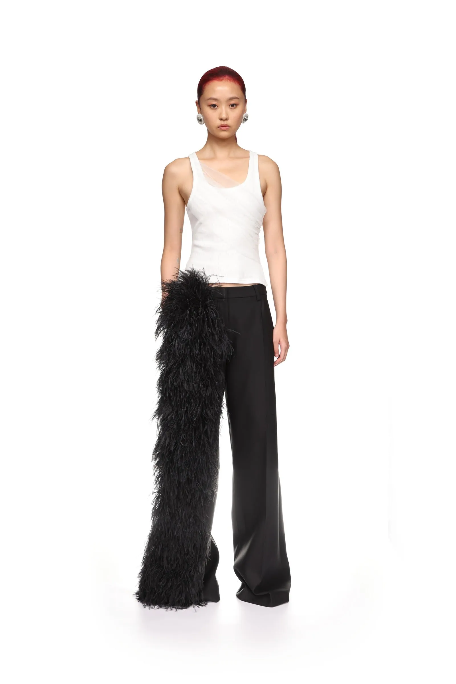 FEATHER TRIM TAILORED TROUSERS