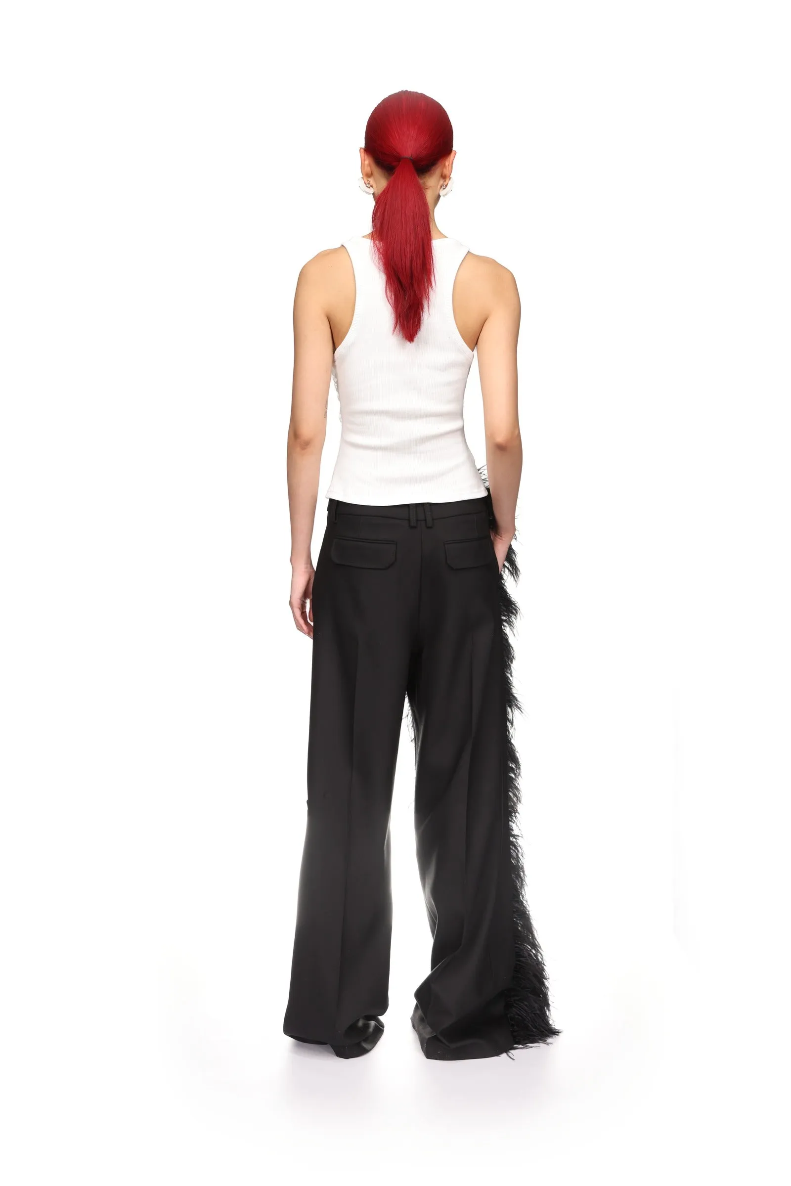 FEATHER TRIM TAILORED TROUSERS