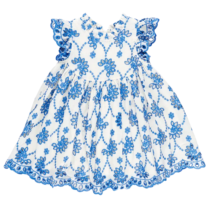 Girls Cynthia Dress- Blue Eyelet