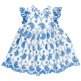 Girls Cynthia Dress- Blue Eyelet