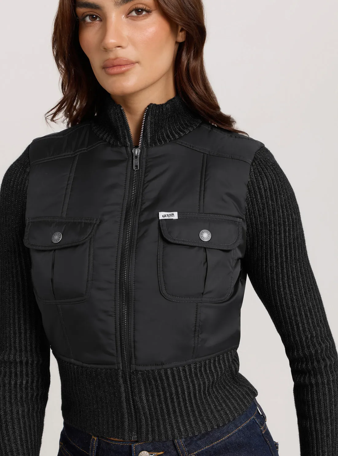 Guess Originals Black Nylon Zip-Up Jacket