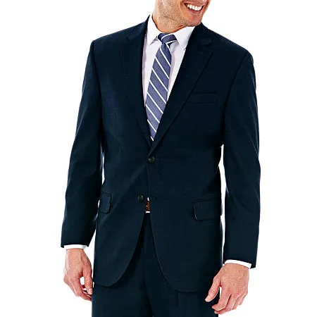 Haggar Mens Classic fit Suit Jacket Blazer 46 L Blue Solid Stretch