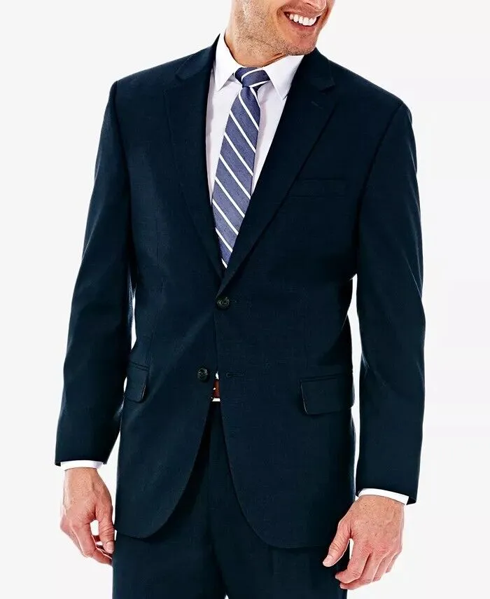 Haggar Mens Classic fit Suit Jacket Blazer 46 L Blue Solid Stretch