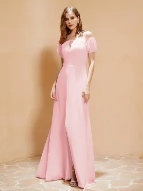 Half Sleeve Backless A-line Chiffon Dress Blushing Pink